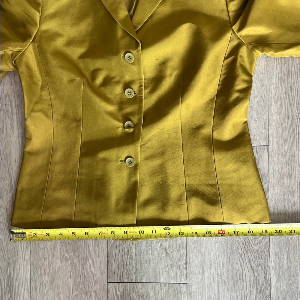 SILK BLAZER ANN TAYLOR LOFT Chartreuse Green Dupioni Silk comfortable holiday - Picture 14 of 15